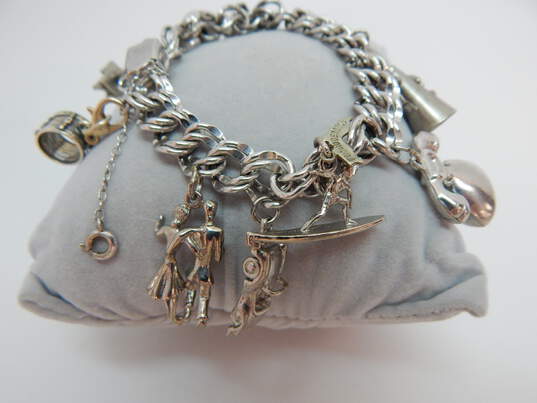 Vintage Silver Tone Travel Charm Bracelet 47.7g image number 4
