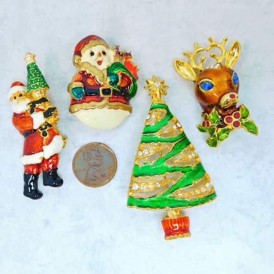 Christopher Radko Goldtone Christmas Tree Santa Snowman & Rudolph Brooches image number 1