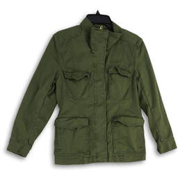 Womens Green Long Sleeve Mock Neck Full-Zip Military Jacket Size SP