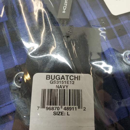 BUCATCHI Classic Fit Button Up LS Navy Plaid Shirt Men's L image number 3