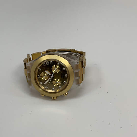 Designer Swatch Swiss Gold-Tone Chronograph Round Dial Analog Wristwatch image number 3