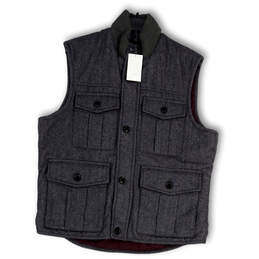 NWT Mens Gray Mock Neck Pockets Sleeveless Button Front Vest Size Large