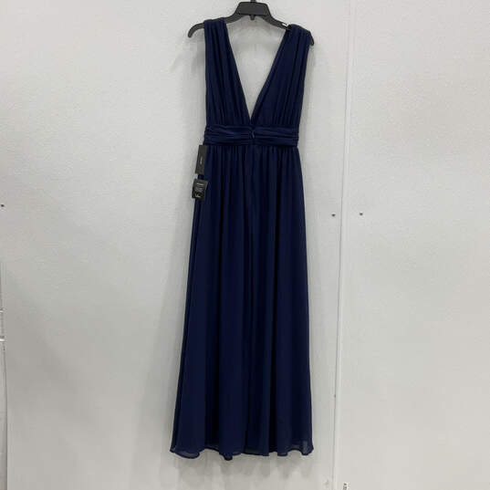 NWT Womens Blue Sleeveless V-Neck Side Slit Back Zip Maxi Dress Size M image number 2