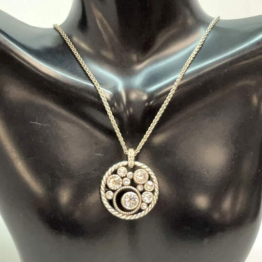 Designer Brighton Silver-Tone Crystal Cut Stone Round Halo Pendant Necklace image number 1