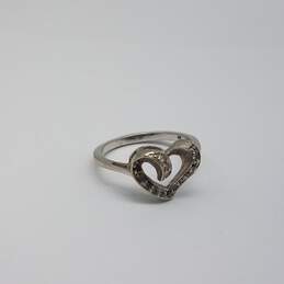 SZ 10k White Gold Heart Diamond Size 7 Ring 2.7g
