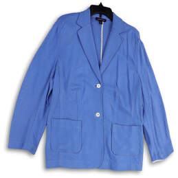 Womens Blue Notch Lapel Long Sleeve Front Pockets Two Button Blazer Size 16