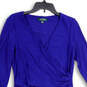 Womens Blue Wrap V-Neck Long Sleeve Ruched Knee Length Sheath Dress Size 10 image number 3