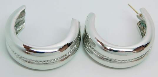 Vintage Givenchy Silvertone & Goldtone Rope & Smooth Chunky Semi Hoop Post Earrings 31.8g image number 3