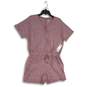 NWT Womens Pink Heather Surplice Neck Drawstring Sleeve One-Piece Romper Sz M image number 1