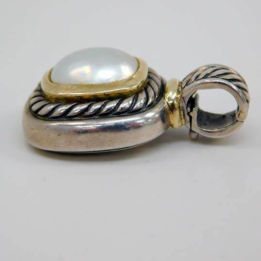 David Yurman 925 & 14K Gold Accent White Mabe Pearl Cable Textured Rectangle Pendant 13g image number 3