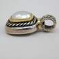 David Yurman 925 & 14K Gold Accent White Mabe Pearl Cable Textured Rectangle Pendant 13g image number 3