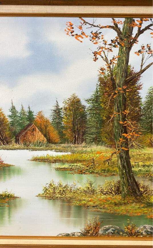 Original Landscape Amber Autumn on the Lake Oil on canvas by Marthy Cane Signed image number 4