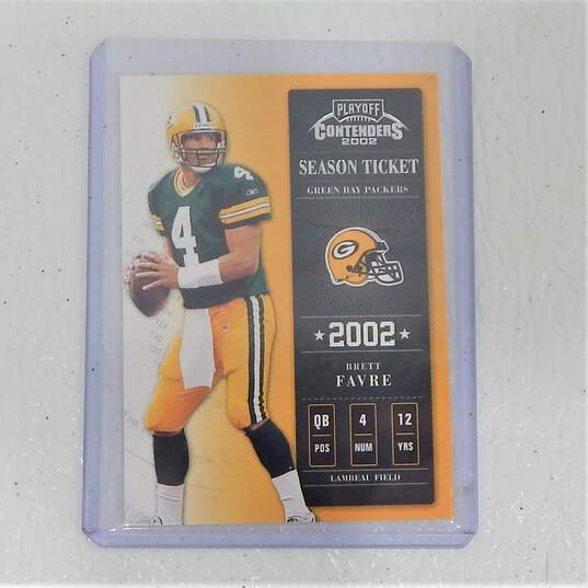 2002 HOF Brett Favre Playoff Contenders Gold Sample Green Bay Packers image number 1