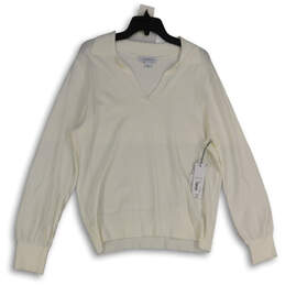 NWT Womens White Long Sleeve Spread Collar Pullover Sweater Size XL