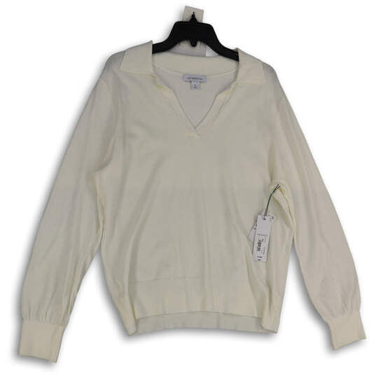 NWT Womens White Long Sleeve Spread Collar Pullover Sweater Size XL image number 1
