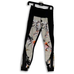 Womens Black Floral Elastic Waist Pull-On Compression Ankle Leggings Size S