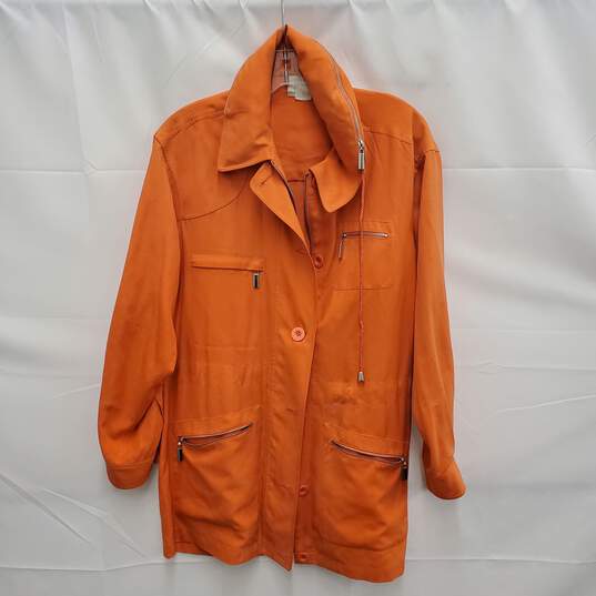 VTG Neiman Marcus WM's Orange Cruiser 100% Silk Hooded Jacket Size SM image number 1