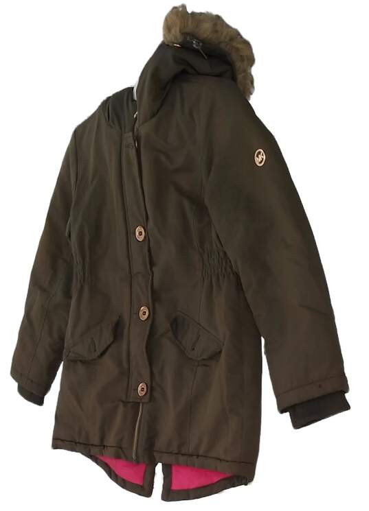 Womens Brown Long Sleeve Fur Trim Hooded Parka Coat Size 7/8 image number 1