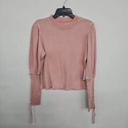 Pink Thermal Knit Lace Up Long Sleeve Blouse
