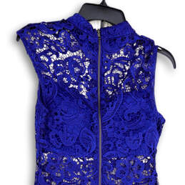 Womens Blue Floral Lace Sleeveless Mock Neck Back Zip Sheath Dress Size 7/8 alternative image