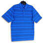 Mens Black Blue Striped Spread Collar Short Sleeve Golf Polo Shirt Size L image number 1