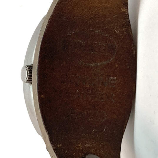 Desinger Fossil Silver-Tone Rhinestone Adjsutable Leather Strap Wristwatch image number 5