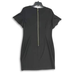 Womens Black Round Neck Ruffle Sleeve Back Zip Short Sheath Dress Size 12 alternative image