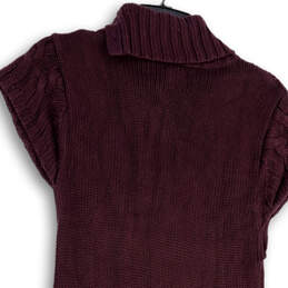 Womens Purple Cable Knit Turtleneck Cap Sleeve Pockets Sweater Dress Sz XL