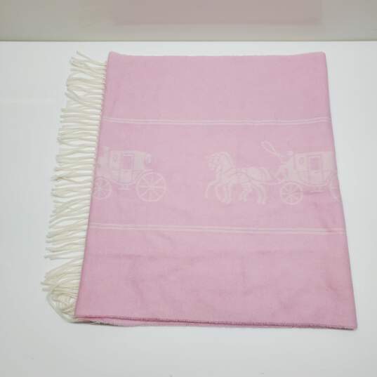 Coach Classic Horse & Carriage Oversized Pink/White/Wool Blend Scarf image number 2