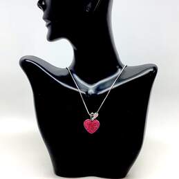 Designer Swarovski Silver-Tone Sparkly Pink Crystal Heart Pendant Necklace