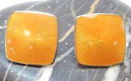 Vintage OPRO Norway 925 Vermeil Orange Enamel Square Stud Earrings 6.0g