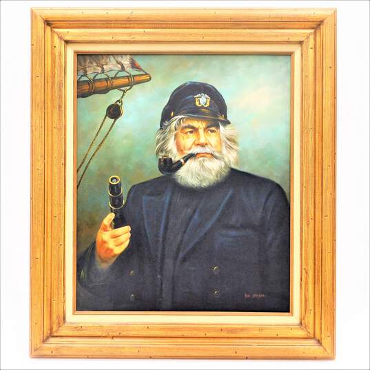 MCM Mid Century Kim Benson Artist Signed Painting Nautical Maritime Sea Captain image number 1