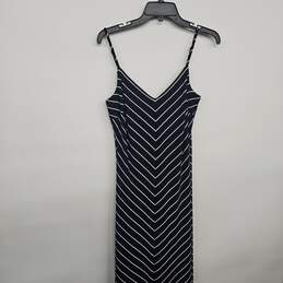 Navy Blue White Striped V Neck Dress