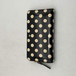 Kate Spade New York Womens Black White Polka Dot Clutch Zip-Around Wallet W/ Box