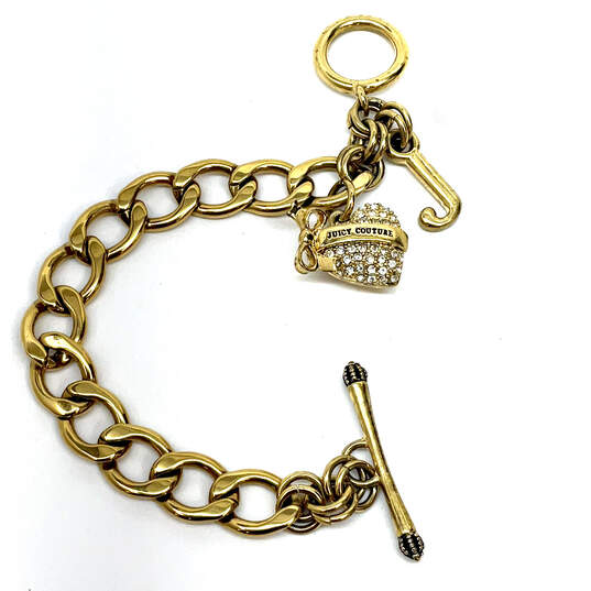 Designer Juicy Couture Gold-Tone Rhinestone Toggle Heart Charm Bracelet image number 3