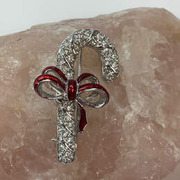 Designer Swarovski Silver-Tone Pave Red Enamel Christmas Candy Brooch Pin