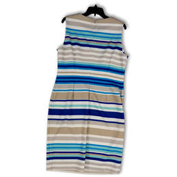 Womens Blue Gray Striped Sleeveless Round Neck Back Zip Sheath Dress Sz 14 alternative image