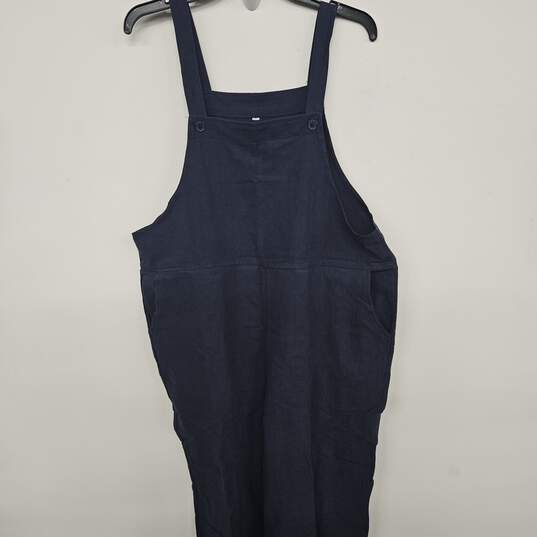 Fashion Sleeveless Cotton Linen Navy Overalls Baggy Tulip Capri Jumpsuits with Pockets image number 2