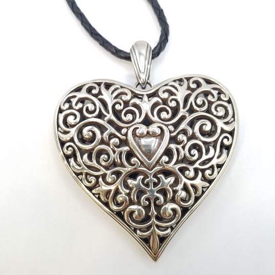 Brighton Silver Tone 2 3/4 in Heart Pendant Necklace 66.8g image number 1