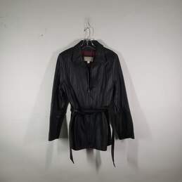 Womens Long Sleeve Belted Full-Zip Collared Leather Jacket Size Medium alternative image