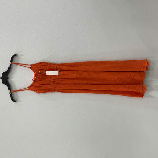 NWT Womens Orange Tie Neck Spaghetti Strap A-Line Dress Size Small image number 1