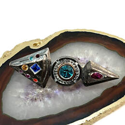 Designer Patricia Locke Silver-Tone Multicolor Crystal Cut Stone Brooch Pin