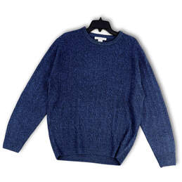 Womens Blue Knitted Long Sleeve Crew Neck Stretch Pullover Sweater Size L