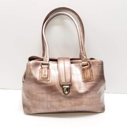 Liz Claiborne Women's Pink Pearl Croc Embossed Leather Handbag image number 1