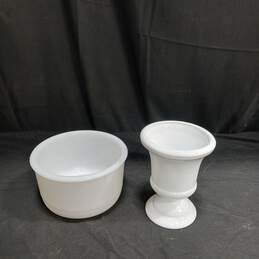Pair of Milk Glass Vase & Bowl