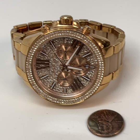 Designer Michael Kors MK-6096 Gold-Tone Rhinestone Analog Wristwatch image number 2