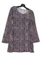 Womens Gray Long Bell Sleeve Round Neck Shift Dress Size Small image number 1