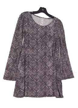 Womens Gray Long Bell Sleeve Round Neck Shift Dress Size Small