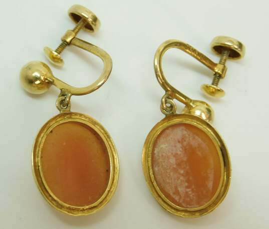 10K Gold Carved Woman Cameo Oval Drop Screw Back Earrings 3.2g image number 7