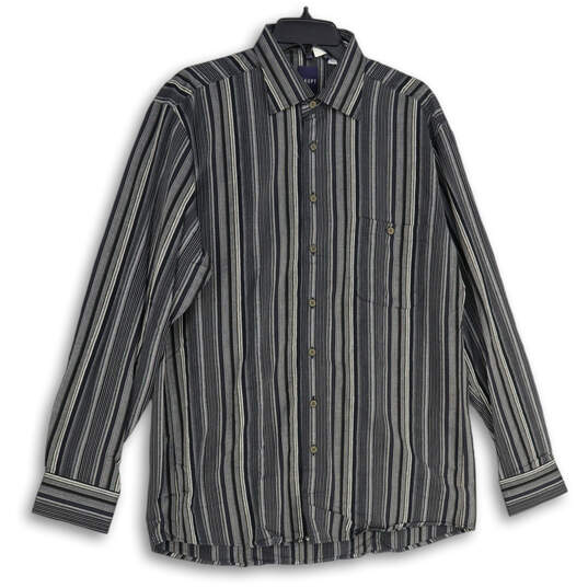 Mens Gray Black Striped Collared Long Sleeve Button-Up Shirt Size M 39/40 image number 1